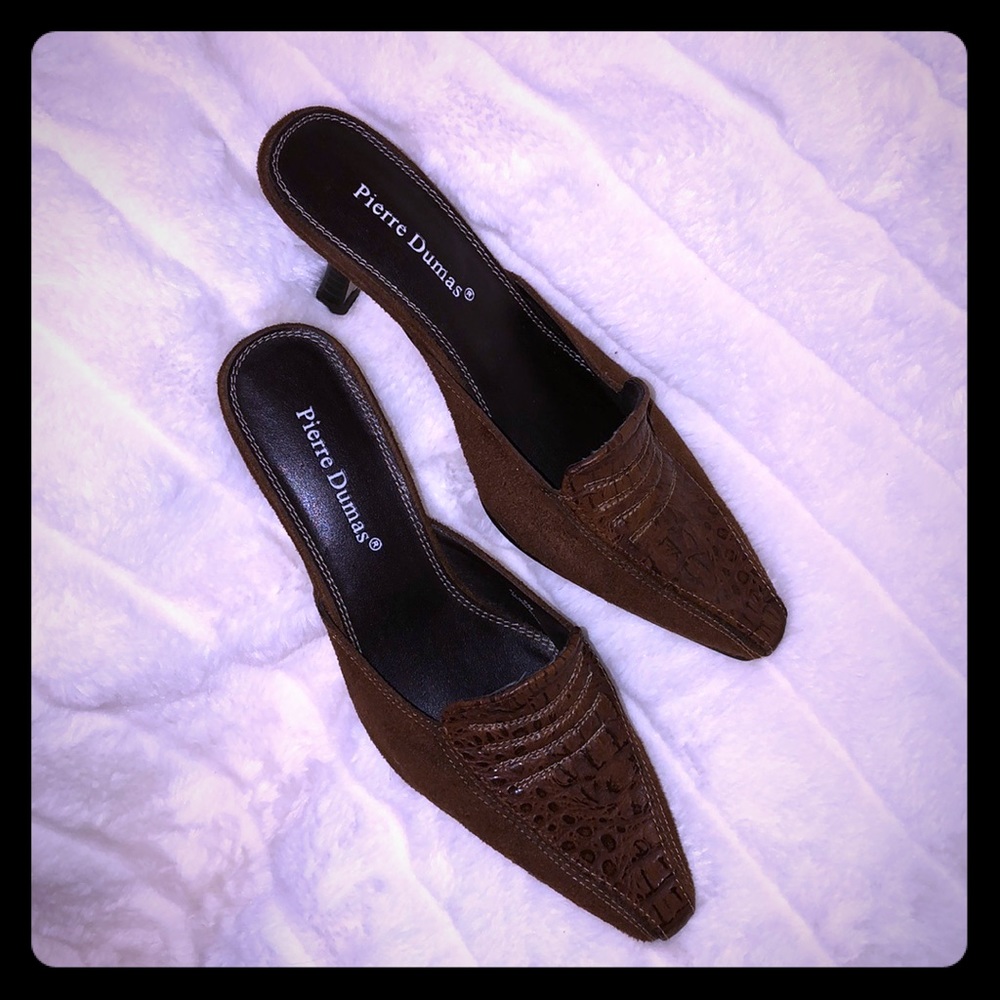 Pierre Dumas croc and suede panel mules